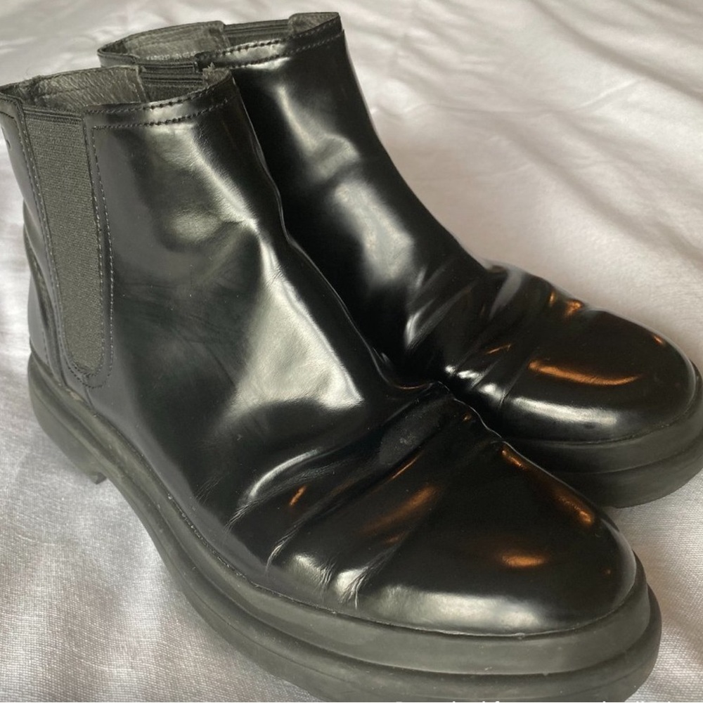 CAMPER black patent leather pull on ankle boots